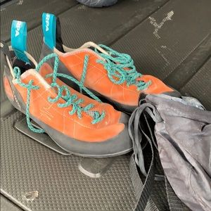Scarpa Rock Climbing Shoes and Chalk Bag